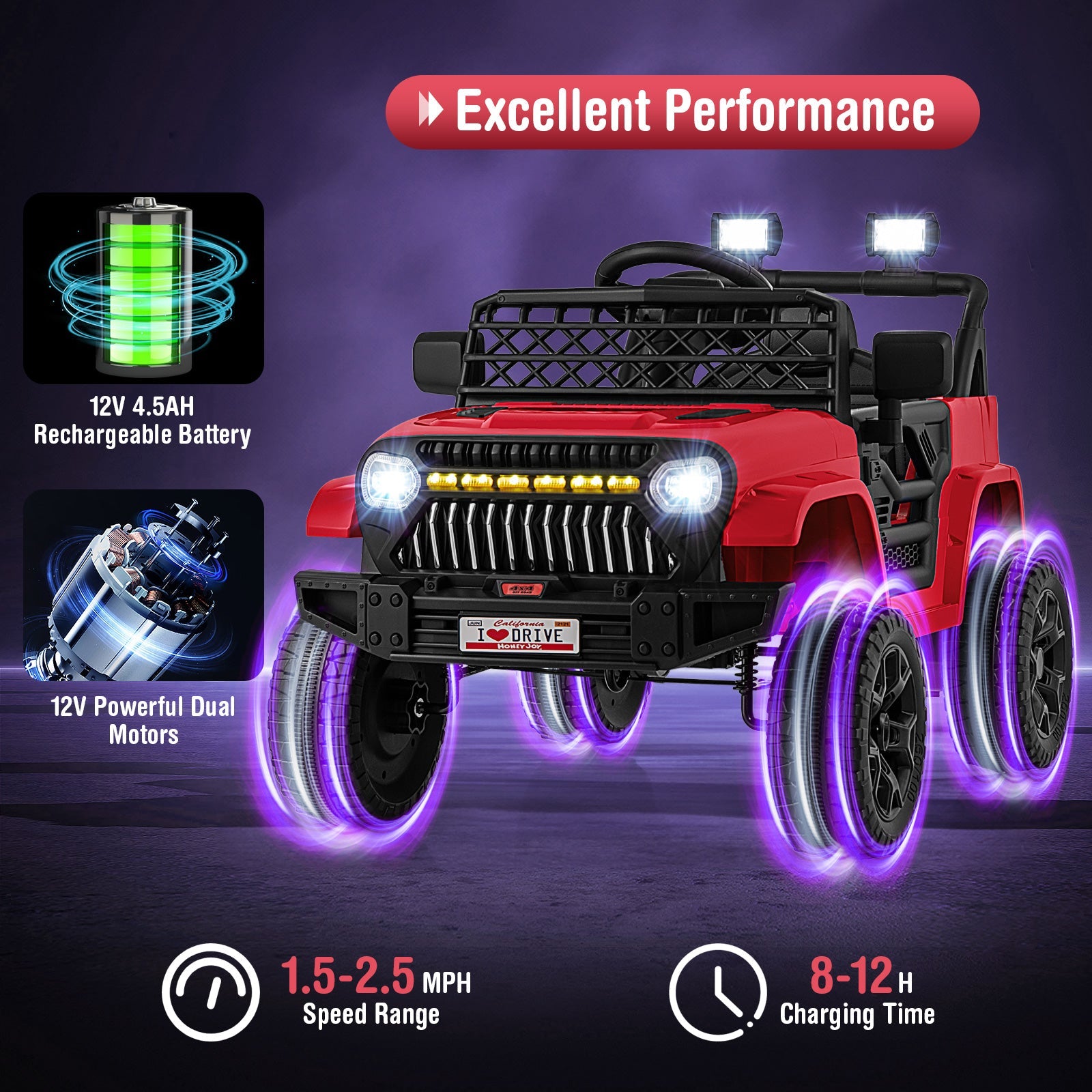 12V Kids Ride on Truck Car with Parental Remote and Music Player-Red