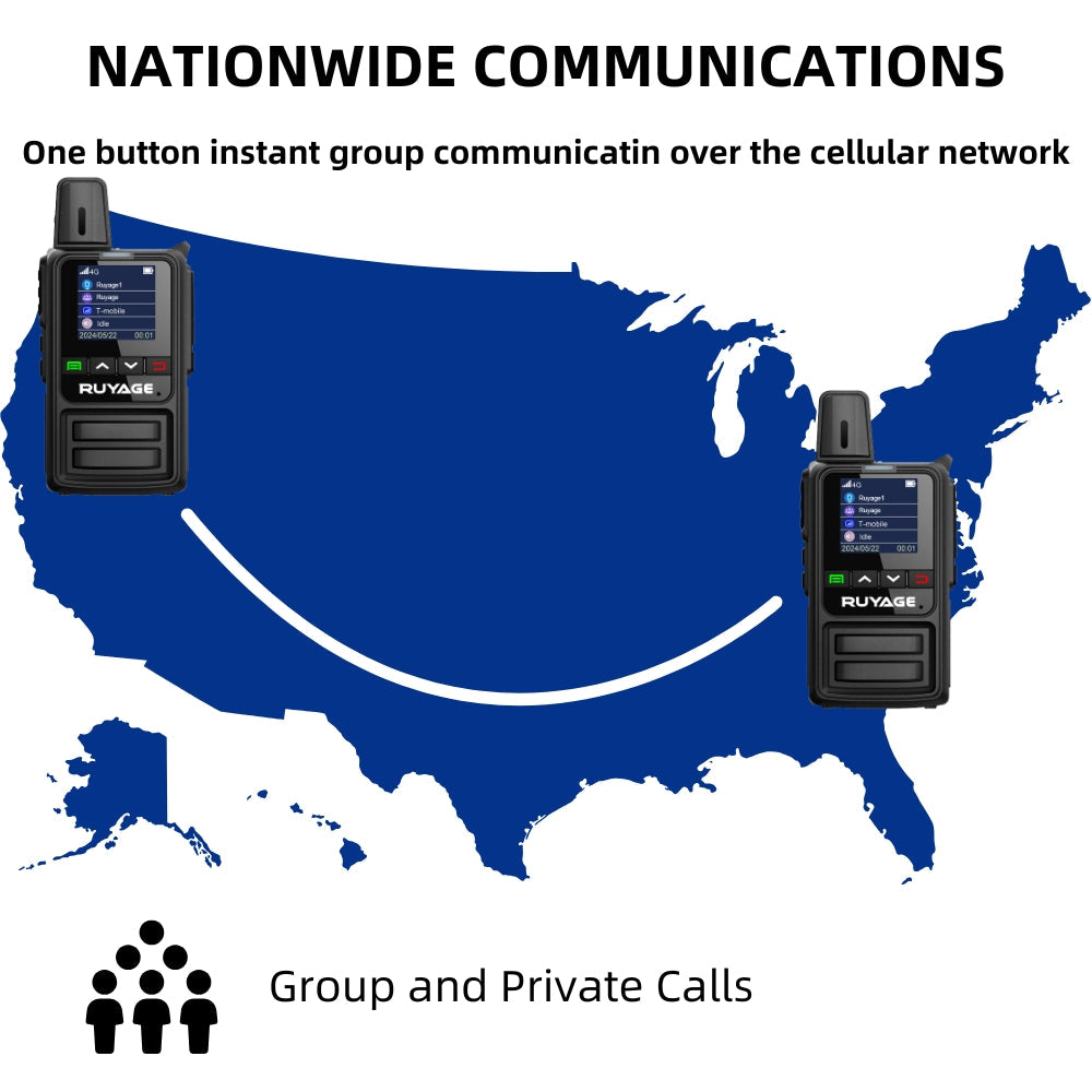 Ruyage R2 Nationwide Lte Two Way Radios Lifetime Free Unlimited Range Rechargeable Global 4g Poc,Portable Walkie Talkies Long Range for Adults Family Road Trip Truck Fleet 2 Pack