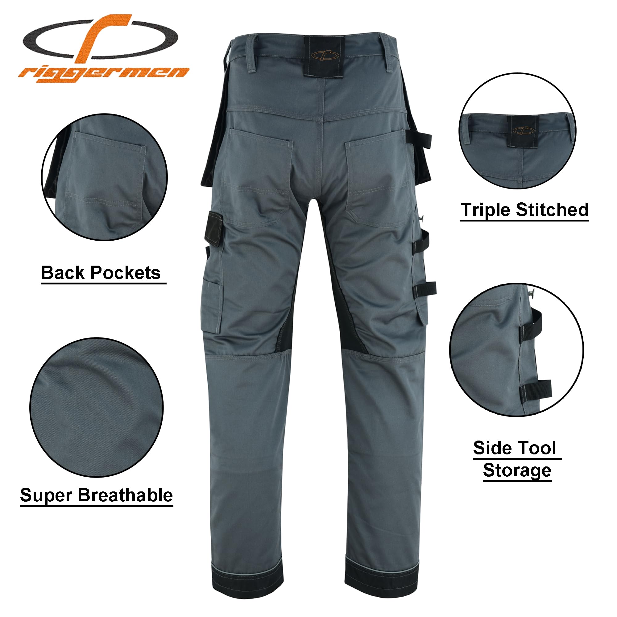 Riggermen Mens Work Pants Lightweight Cargo Tactical Trouser with Holster Pockets Relaxed Fit Safety Pants for Construction