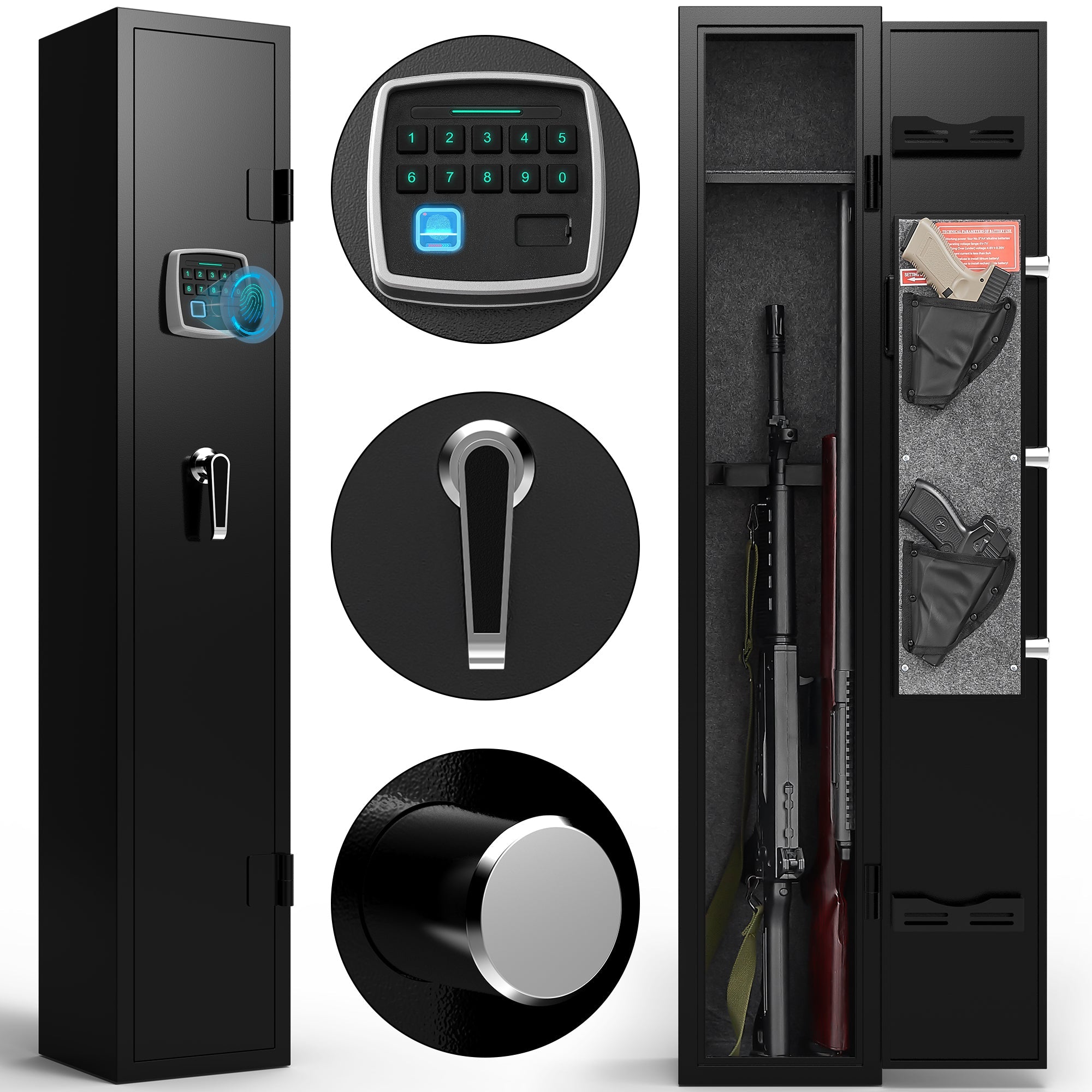 5 gun safes with 3 pistol pockets, quick access biometric adjustable heavy-duty gun rack mounted gun safes