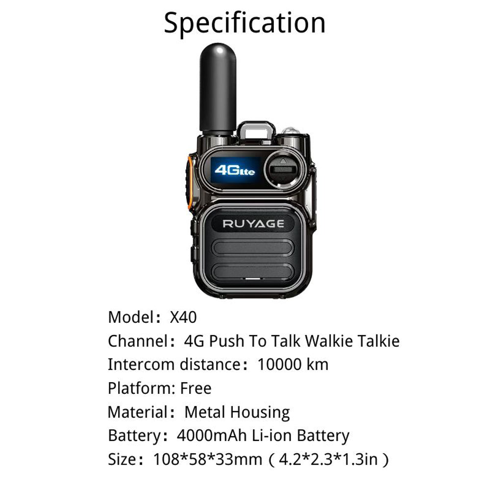Ruyage X40 Nationwide Lte Two Way Radios Lifetime Free Unlimited Range Rechargeable Global 4G Poc,Portable Walkie Talkies Long Range for Adults Family Road Trip Truck Fleet 2 Pack