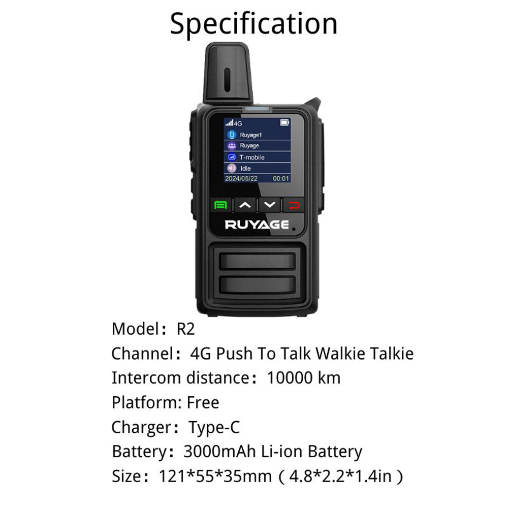 Ruyage R2 Nationwide Lte Two Way Radios Lifetime Free Unlimited Range Rechargeable Global 4g Poc,Portable Walkie Talkies Long Range for Adults Family Road Trip Truck Fleet 2 Pack