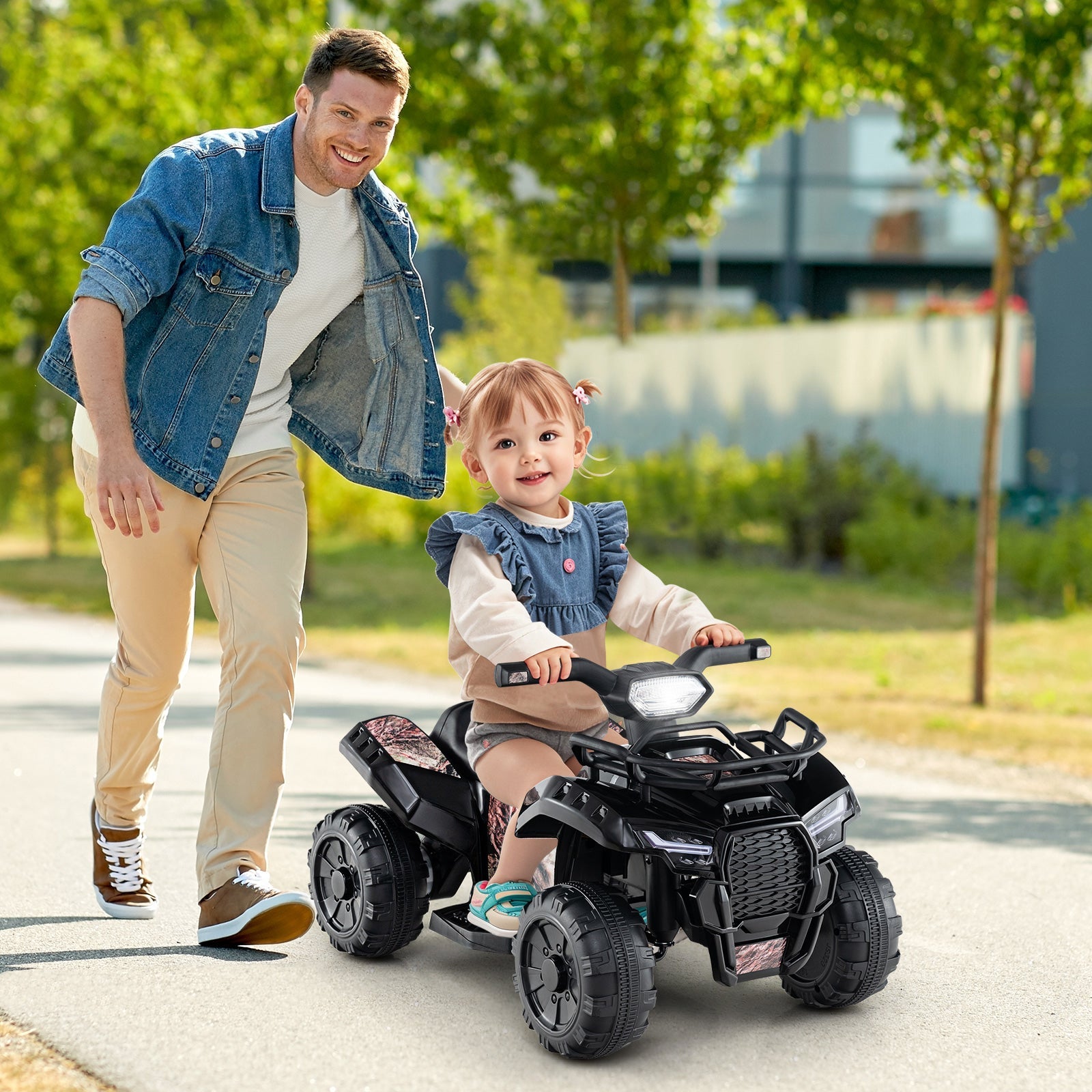 6V Kids ATV Quad Electric Ride On Car with LED Light and MP3-Solid Black