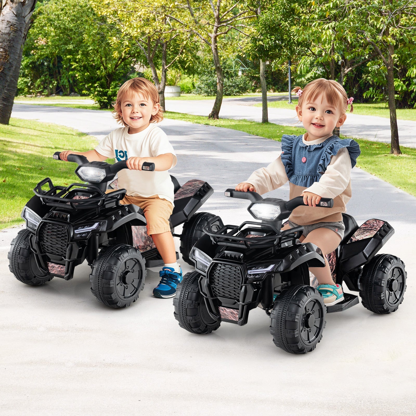 6V Kids ATV Quad Electric Ride On Car with LED Light and MP3-Solid Black