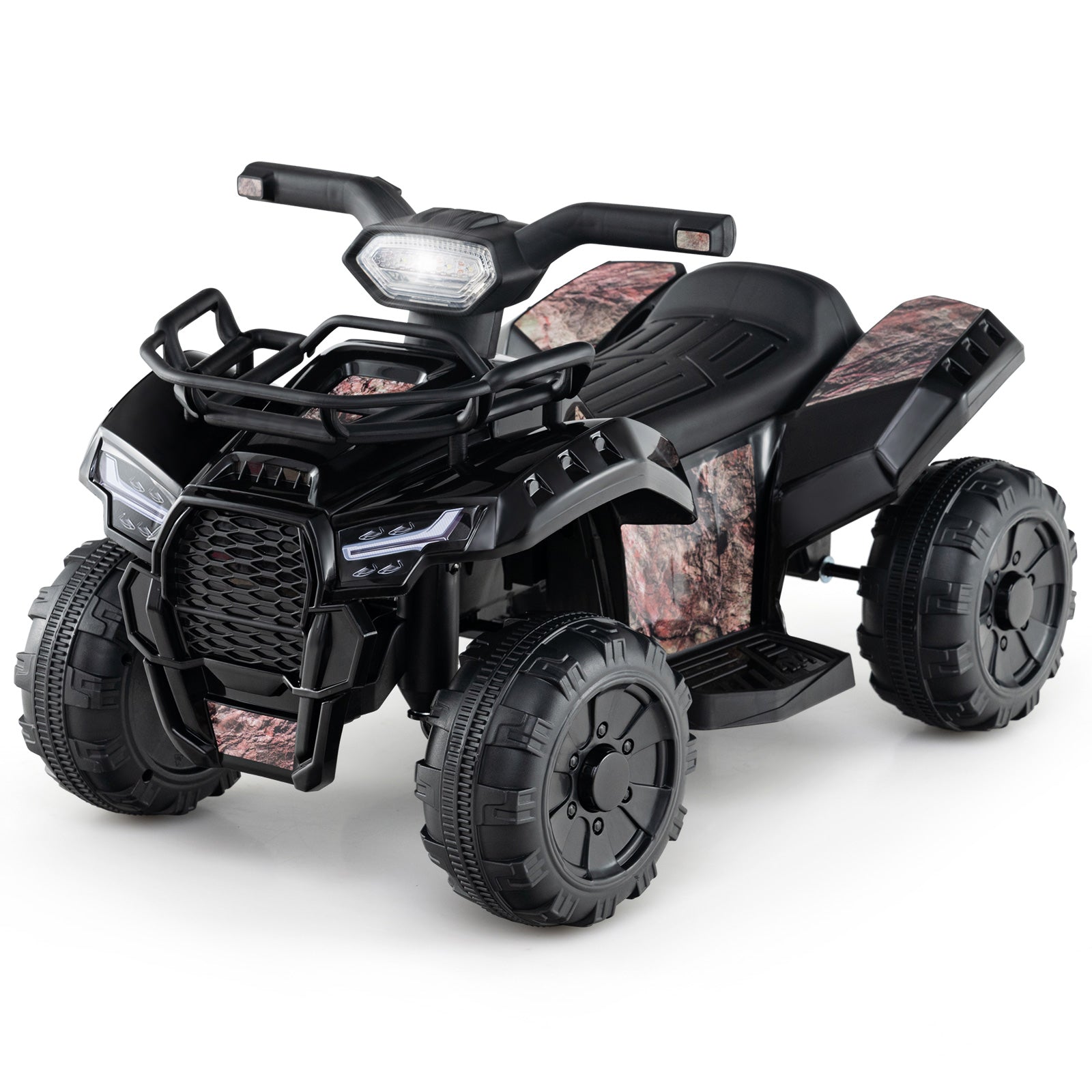 6V Kids ATV Quad Electric Ride On Car with LED Light and MP3-Solid Black