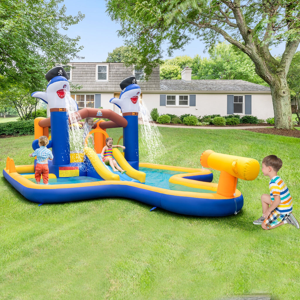 7-In-1 Water Slide Park with Splash Pool and Water Cannon with 680W Blower