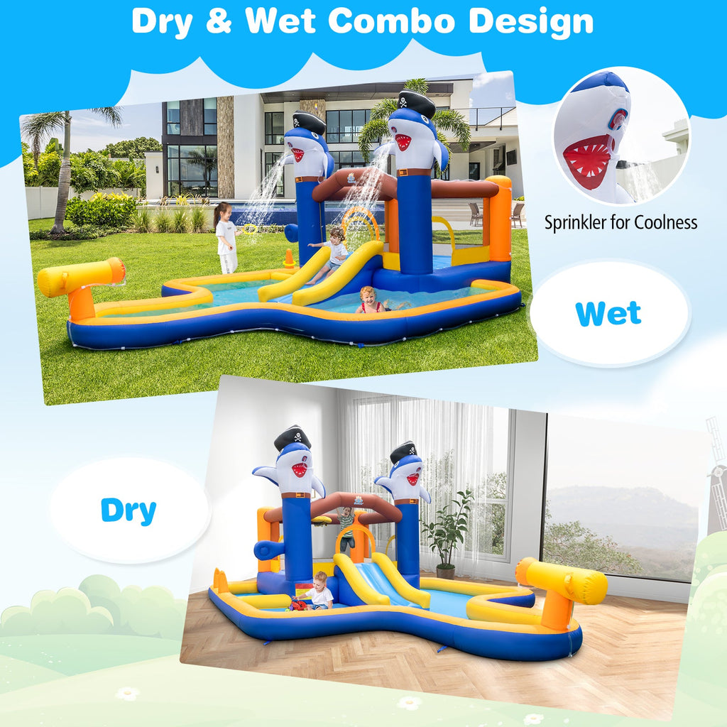 7-In-1 Water Slide Park with Splash Pool and Water Cannon with 680W Blower