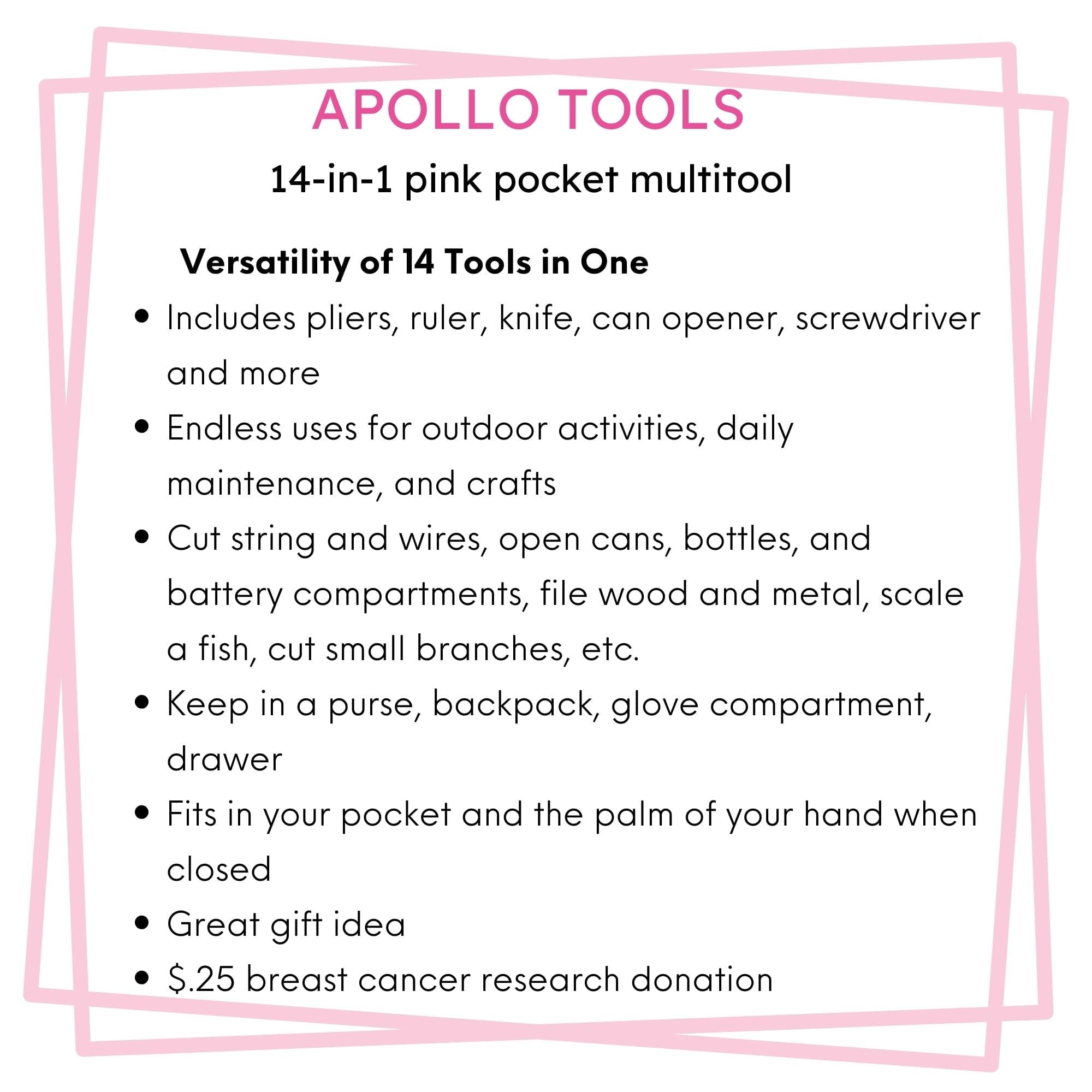 14-in-1 Pink High-Quality Pocket Multitool Pliers. Great for Outdoors, Camping, Fishing  --DT5015P