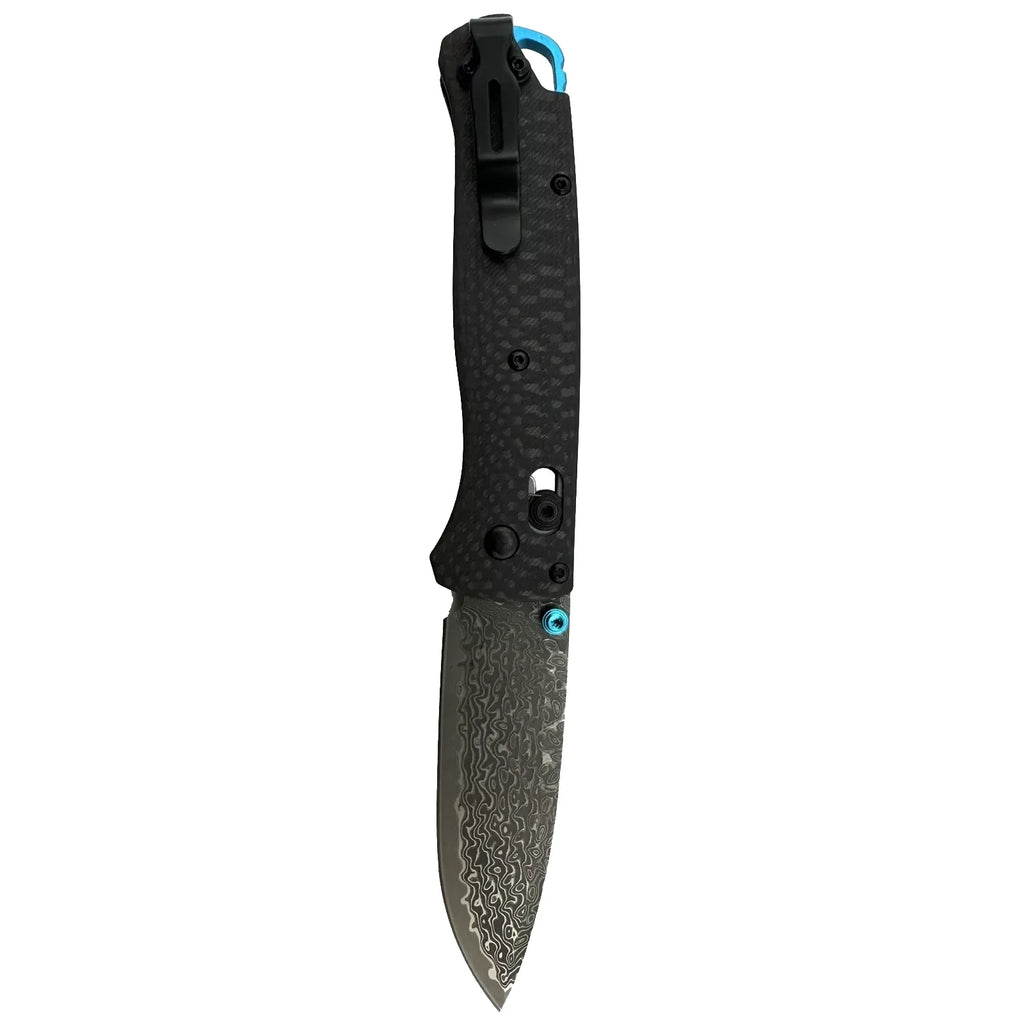 Damascus Folding Knife Carbon Fiber Handle with Pocket Clip - EDC Tactical Blade