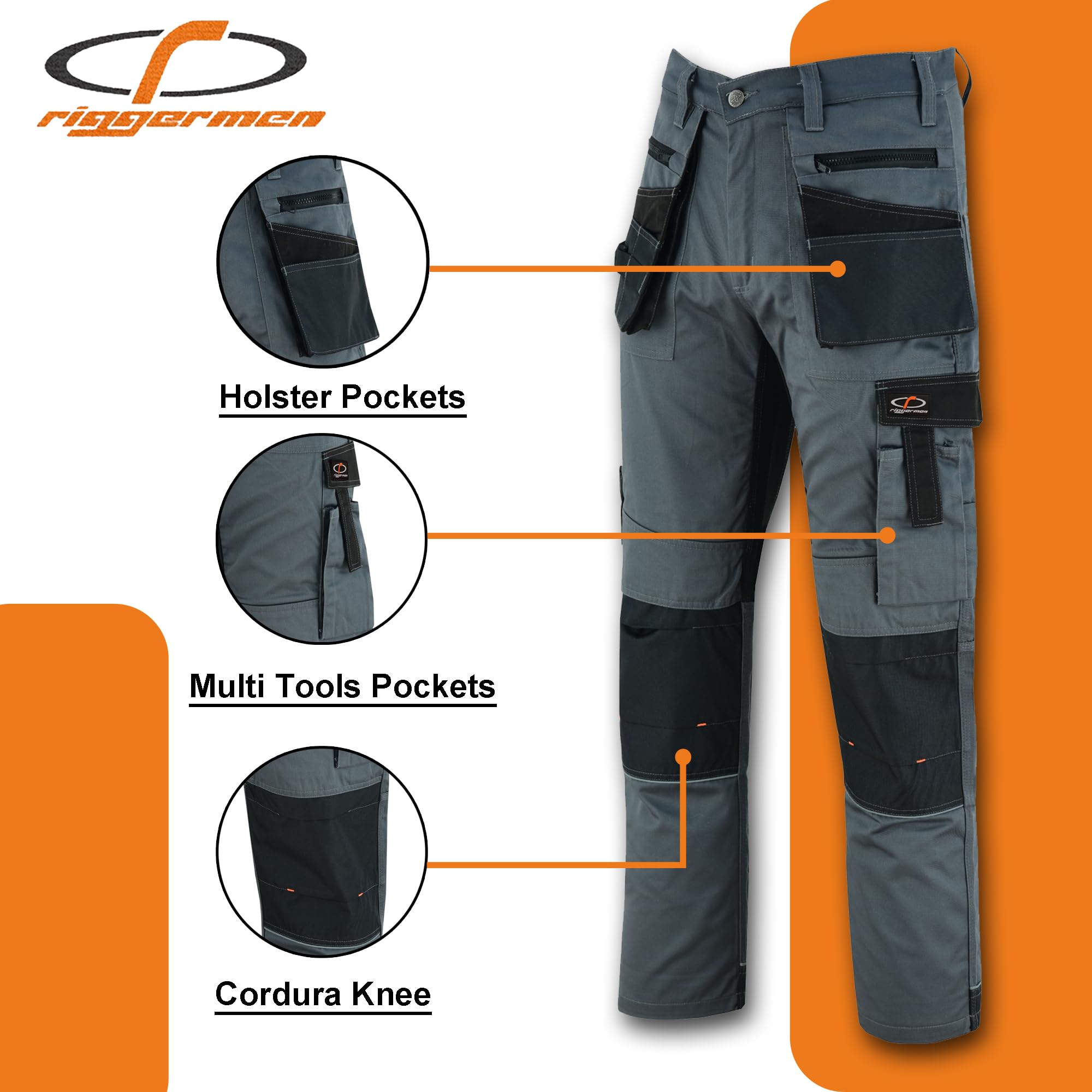 Riggermen Mens Work Pants Lightweight Cargo Tactical Trouser with Holster Pockets Relaxed Fit Safety Pants for Construction